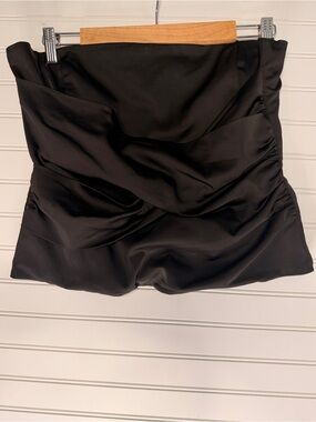 BCBG MaxAzria Black Strapless Satin Ruched Corset Top, Size L